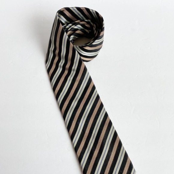 ALEXANDER JULIAN COLOURS Men's Black/Tan Stripe Handmade Silk Necktie sz OS - Picture 2 of 6